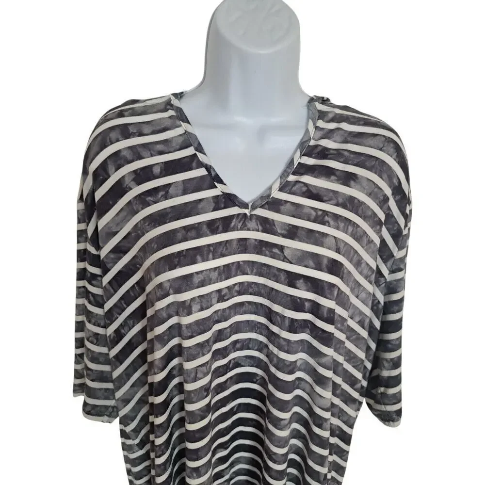 C&C California Women Tunic Hooded Top 3X Navy Coastal Distressed Grunge Cover-up - Picture 3 of 10